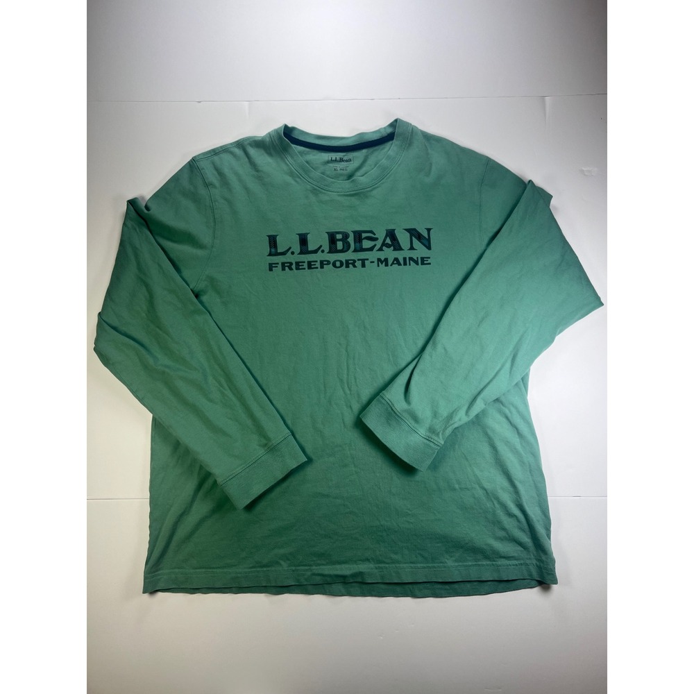 L.L. Bean Graphic T-Shirt Mens XL Green Long Sleeve Freeport Maine Plaid Logo